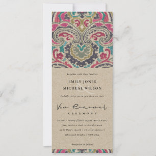 INVITATION KRAFT BOHO TRIBAL IKAT PINK VOW RENOUVELLEMENT INV