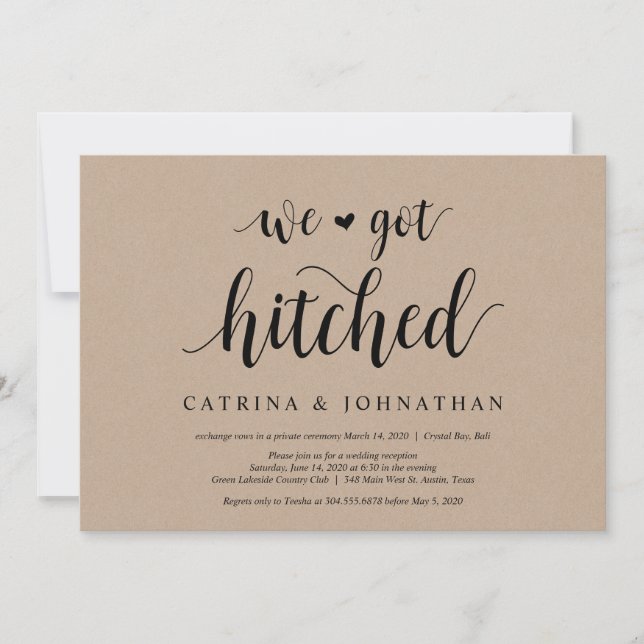 Invitation Kraft de ferme rustique, écriture noire, Mariage E (Devant)