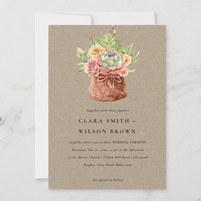 INVITATION KRAFT DESERT SUCCULENT CACTI FOLIAGE MARIAGE BUNCH (Devant)
