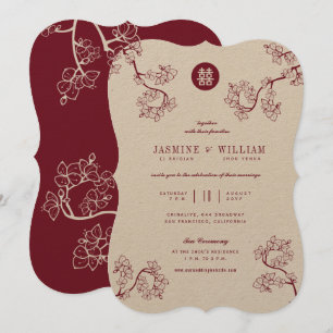 Invitation Kraft Et Plum Rouge Fleurissent Mariage Asiatique 