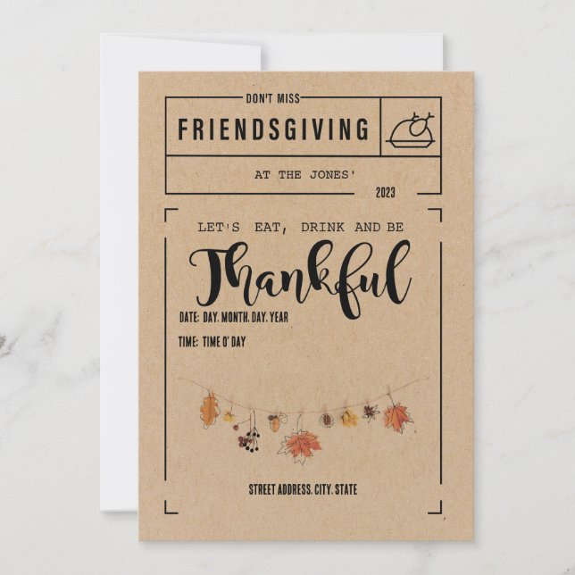 Invitation Kraft / Friendsgiving avec des amis bla (Devant)