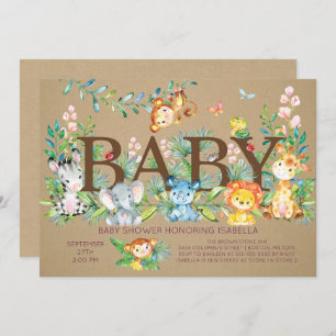 Invitation Kraft Jungle Baby shower neutre pour les femmes In