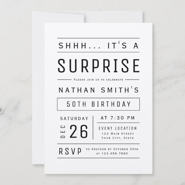 Invitation Kraft Moderne Typographie Simple Surprise Annivers (Devant)