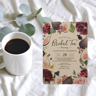 Invitation Kraft Moody & Rustic Burgundy Figs & Fleurs Cadre