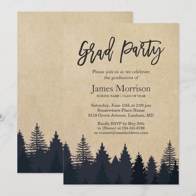 Invitation Kraft Pine Tree Forest Graduate Graduate Party (Devant / Derrière)