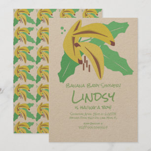 Invitation Kraft pour Baby Shower Bananes Violettes Rétro