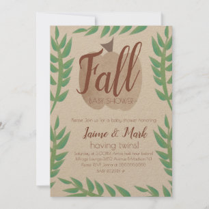 Invitation Kraft pour Baby Shower Marron Citrouille Feuille d