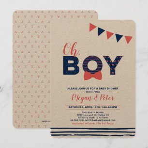Invitation Kraft, Rouge & Navy Baby-Shower Moderne "Oh Boy"
