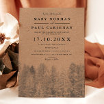 Invitation Kraft rustique Automne pins d'hiver mariage de for<br><div class="desc">Kraft brun rustique mariage de forêt de pins d'automne et d'hiver avec pins noirs montrant un pays merveilleux de bois,  avec une typographie élégante et moderne.</div>