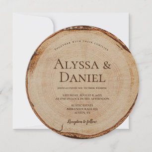 Invitation Kraft Rustique Mariage Bois Coupe Grain Personnali