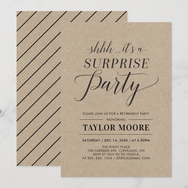 Invitation Kraft | Simple moderne Surprise Retirement Party (Devant / Derrière)