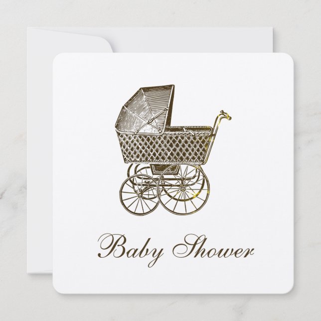 INVITATION KRAFT VINTAGE BABY PRAM| BABY SHOWER (Devant)