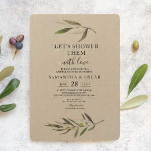 Invitation Kraft Watercolor Branche d'olive verte