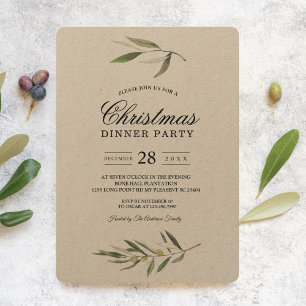 Invitation Kraft Watercolor Branche d'olive verte