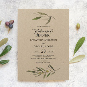 Invitation Kraft Watercolor Branche d'olive verte