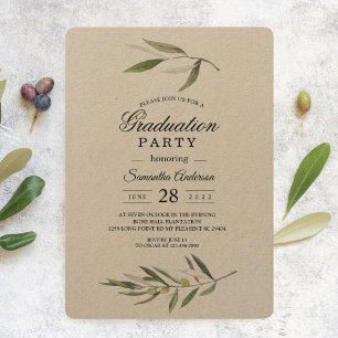 Invitation Kraft Watercolor Branche d'olive verte
