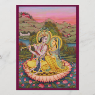 Invitation Krishna et Radha sur le lotusInvitation