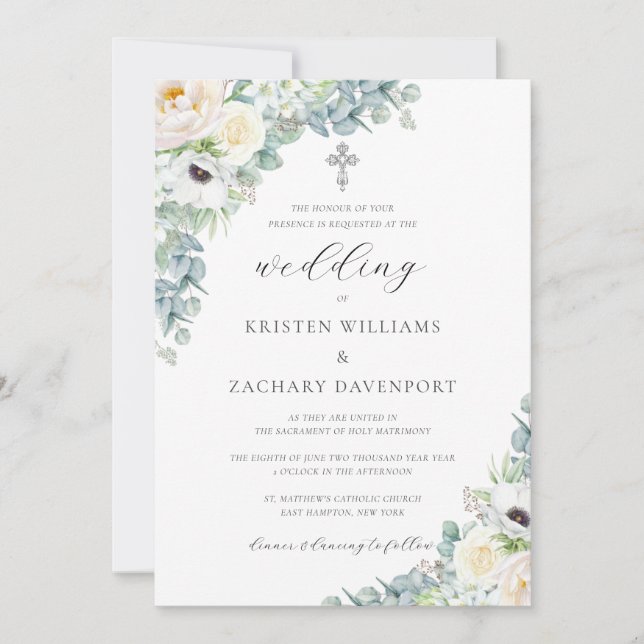 Invitation Kristen Boho Floral Greenery Mariage catholique (Devant)