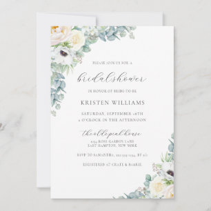 Invitation Kristen Boho White Floral & Fête des mariées verte