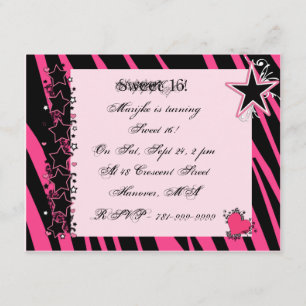 Invitation KRW Sweet 16 Zèbre rose Imprimer Étoiles de coeur