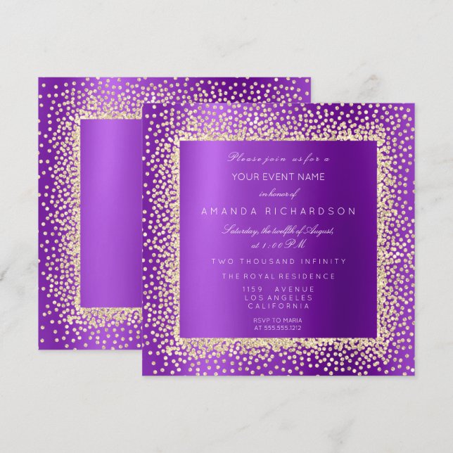 Invitation Krystal Champaigne Paillettes Confetti Violet A (Devant / Derrière)