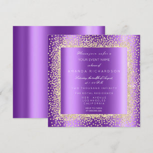 Invitation Krystal Champaigne Paillettes Or Confettis Violet