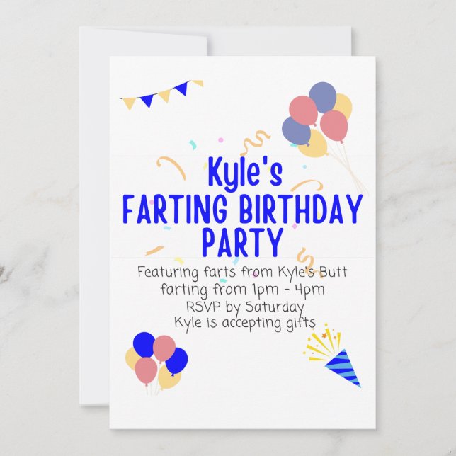 Invitation Kyle's Farting Birthday Party (Devant)