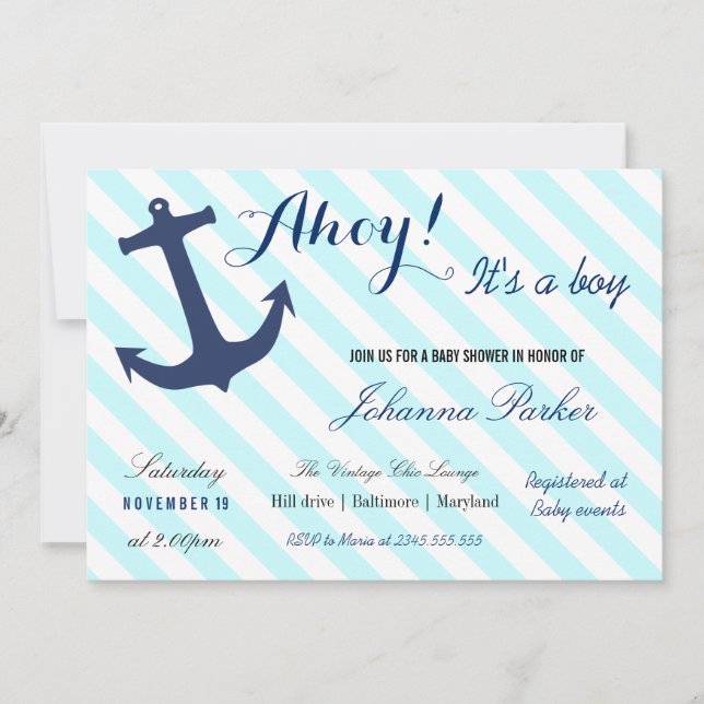 Invitation La Ancre Nautique Frappe Son Baby shower Garçon (Devant)