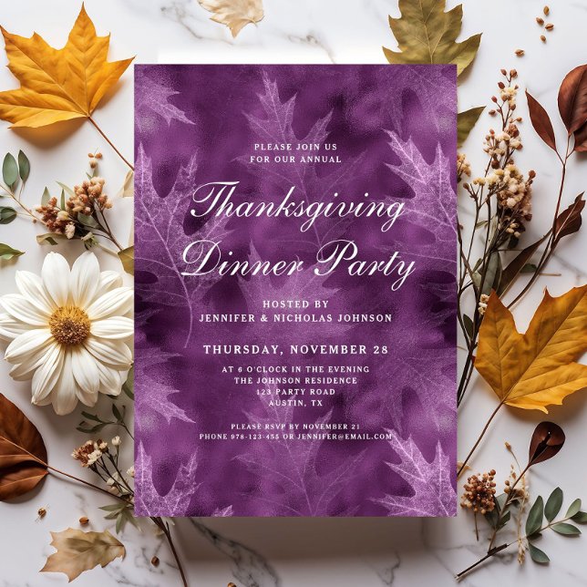 Invitation La Automne Moderne quitte Thanksgiving Dîner (Modern Fall Leaves Thanksgiving Dinner Party Invitation)