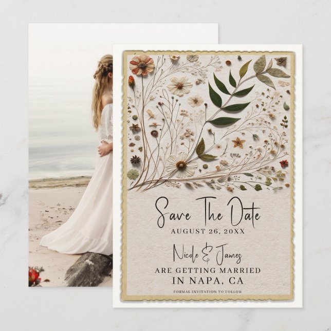 Invitation La beauté de la nature Fleurs botaniques & Mariage (Devant / Derrière)