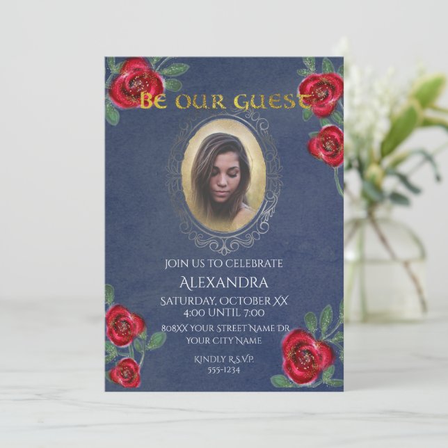 Invitation La beauté et la fée de la bête Le miroir bleu phot (Debout devant)