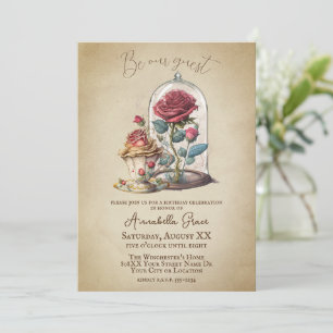 Invitation La Beauté vintage et la Beast Fairytale Rose magiq