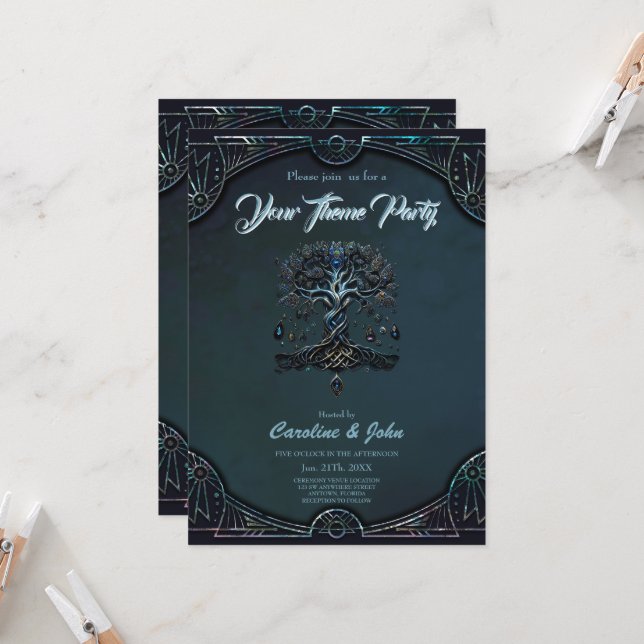 Invitation La brillance de l'arbre de vie les pierres précieu (Devant/Arrière en situation)