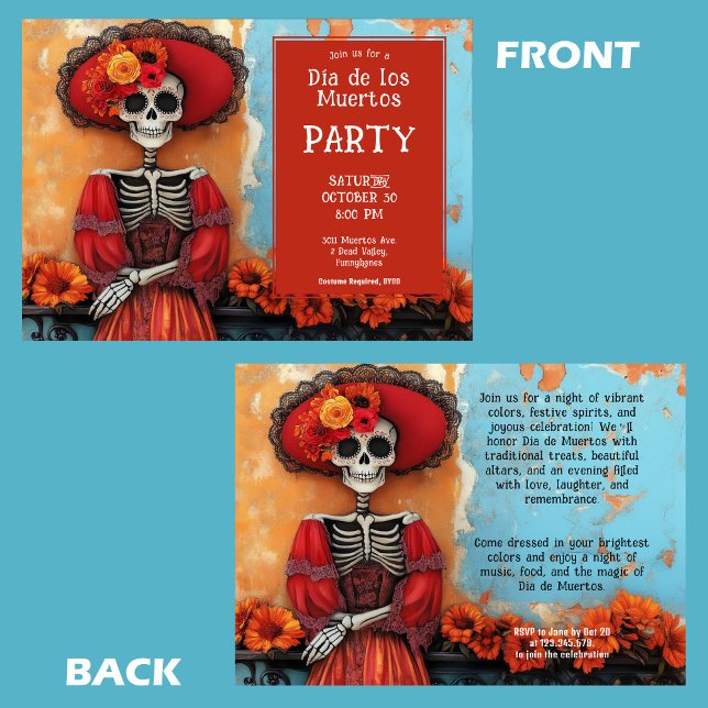 Invitation 💀 La Calavera en casquette avec fleurs ( La Calavera in hat with flowers Invitation)