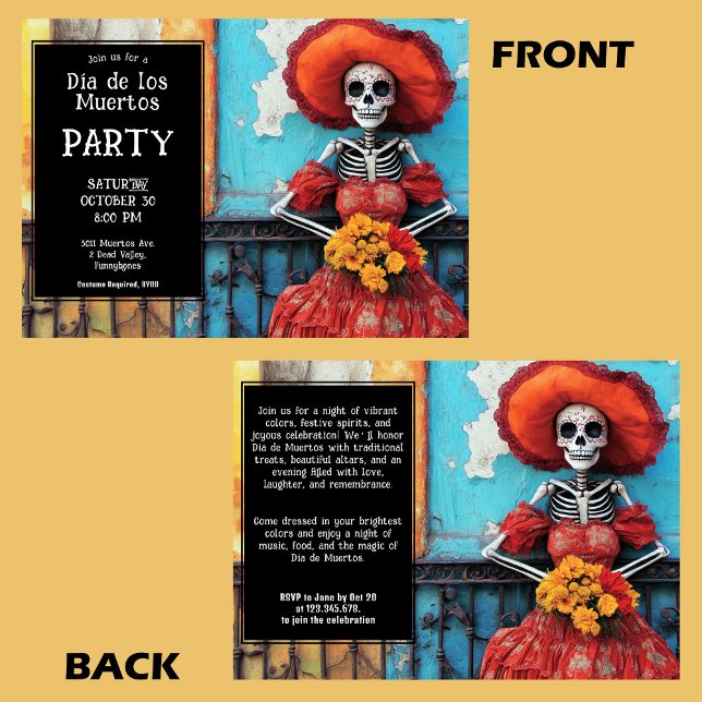 Invitation 💀 La Calavera en casquette avec marigolds ( La Calavera in hat with marigolds Invitation)