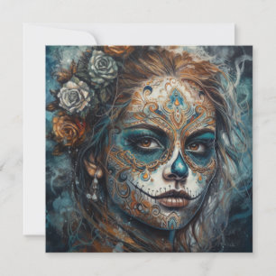 Invitation La Catrina Azul Dia de los Muertos Crâne de Sucre