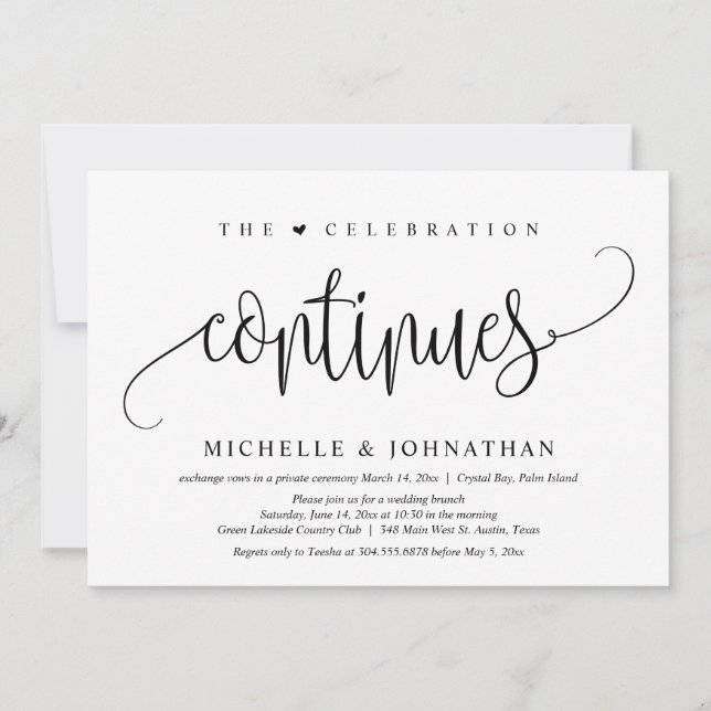 Invitation La Célébration Continue, Mariage Intime Fête (Devant)