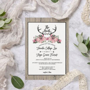 Invitation La chasse au bois de barnwood floral rustique est
