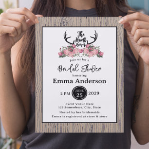Invitation La chasse au bois de barnwood floral rustique est 