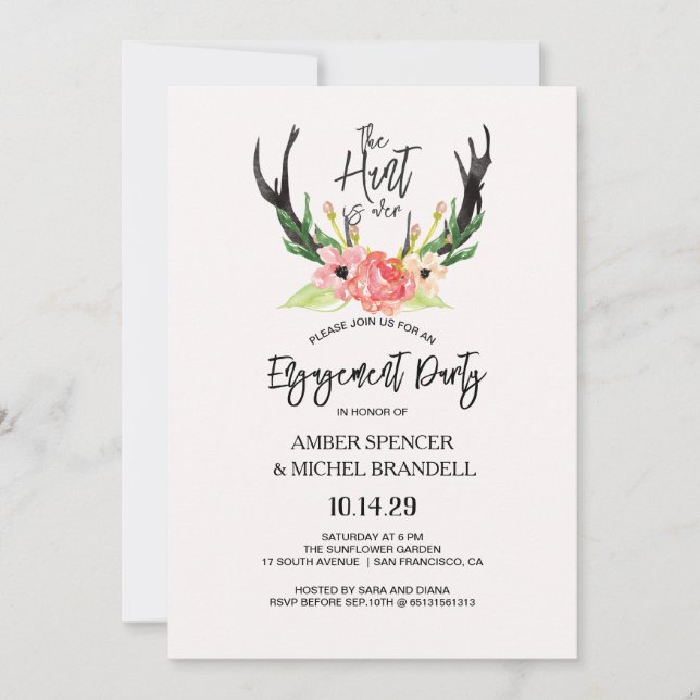 Invitation La chasse est au-dessus de Rustic Antler Floral En (Devant)