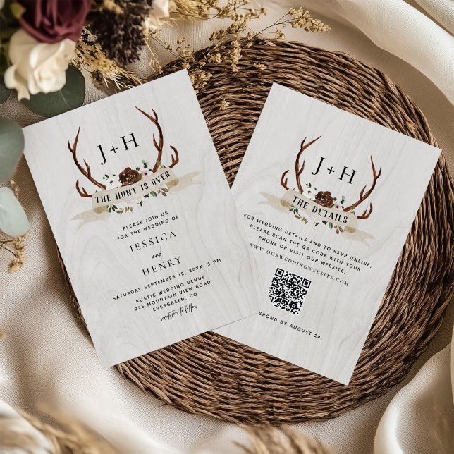 Invitation La chasse est terminée Code QR de bois de cerf Mar (Créateur téléchargé)