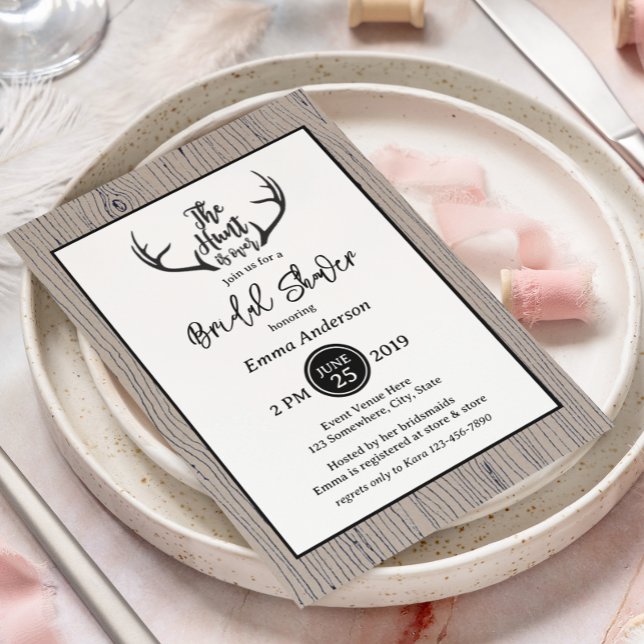 Invitation "La chasse est terminée" Rustic Antler Barnwood Ma (Créateur téléchargé)