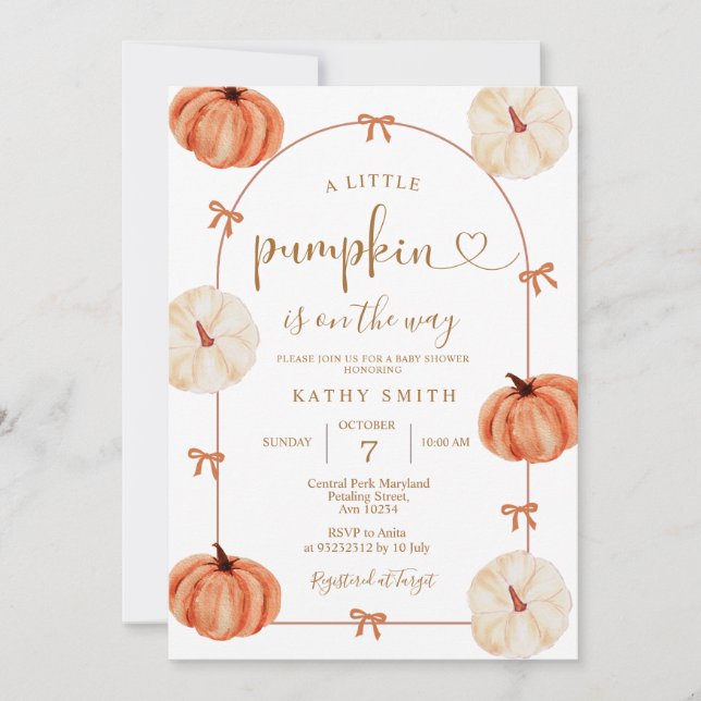 Invitation La citrouille RUSTIQUE arrive Baby Shower (Devant)
