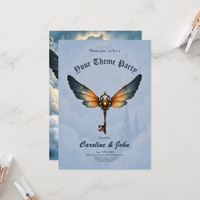 Invitation La Clé de l'Éternité – Ailes Steampunk  (Devant/Arrière en situation)