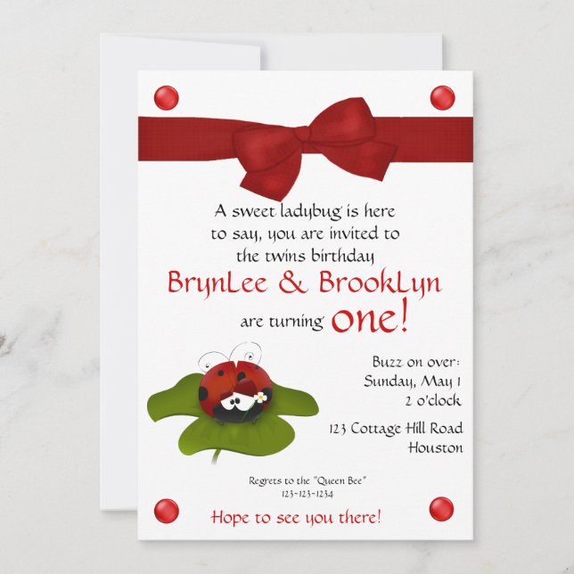 Invitation La coccinelle jumelle l'invitation de la partie #3 (Devant)