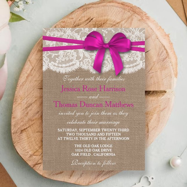 Invitation La collection de Mariages Rustic Pink Bow (Créateur téléchargé)