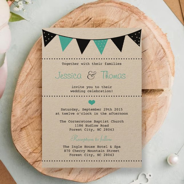 Invitation La collection moderne de Mariages Bunting Turquois (Créateur téléchargé)
