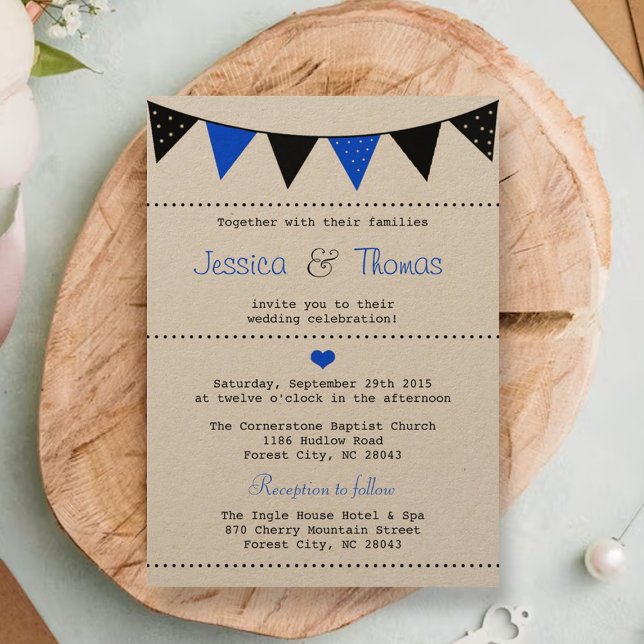 Invitation La collection moderne de Mariages de Bunting Bleu (Créateur téléchargé)