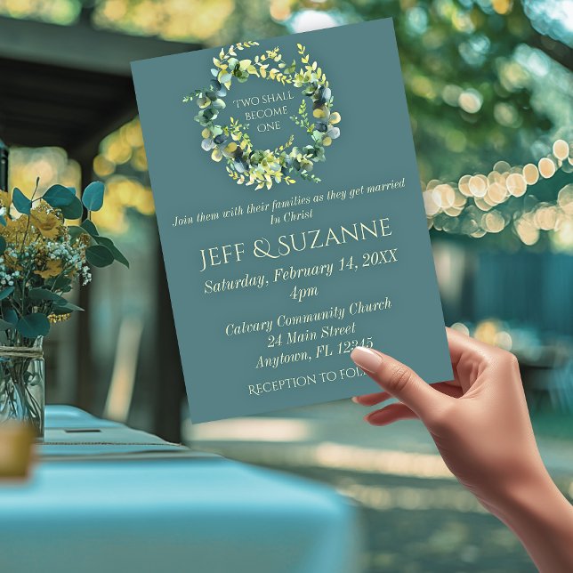 Invitation La couronne verte Eucalyptus Deux deviennent un Ma (Eucalyptus Green Wreath Two Become One Wedding Invitation)