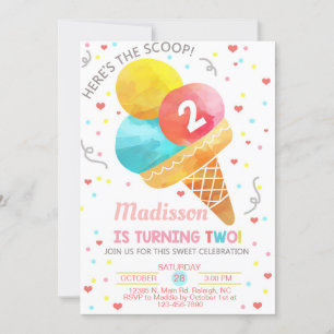 Invitation La crème glacée est la fille de boule 2ème anniver